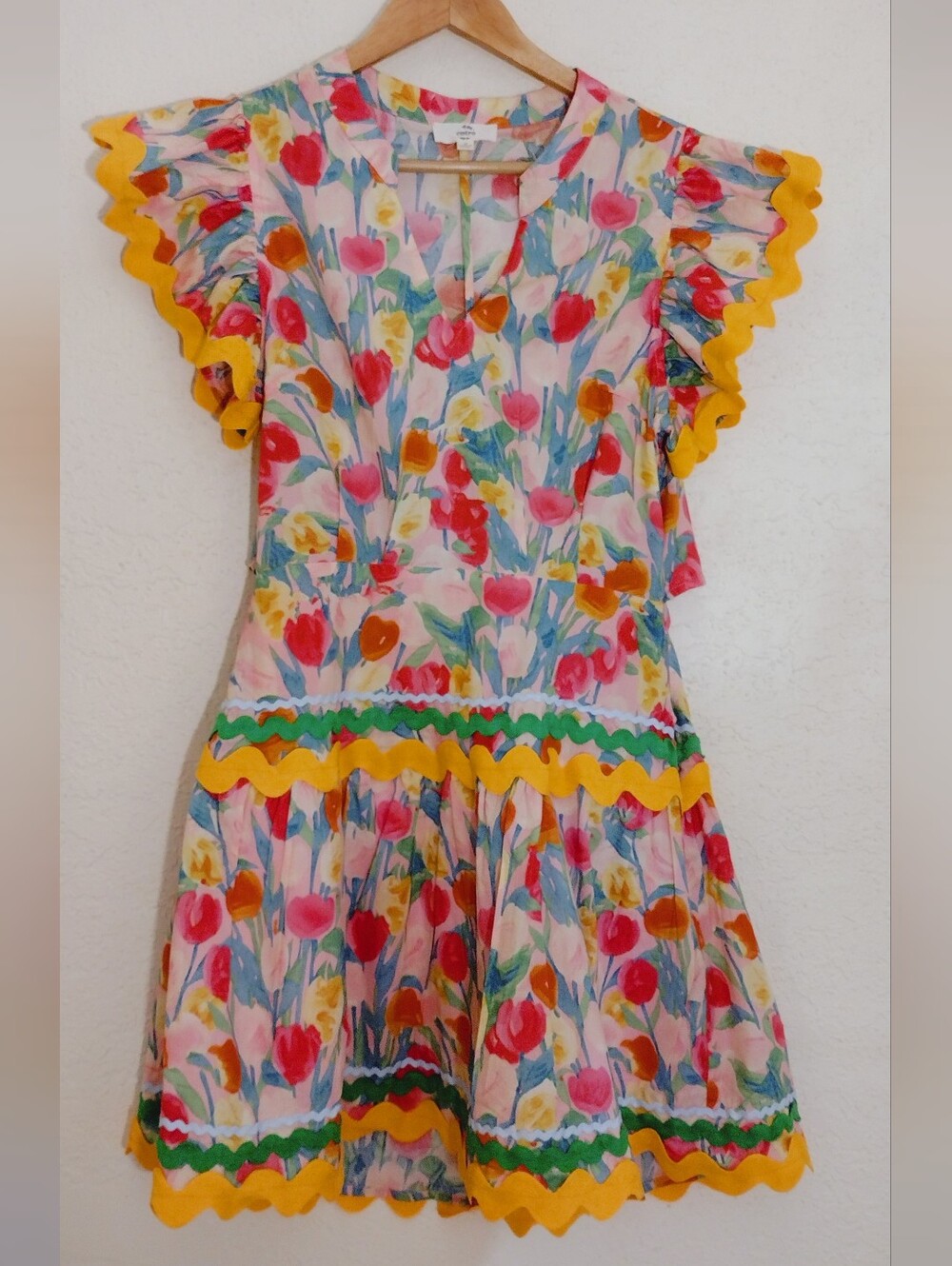 Entro Floral Ric Rac Flutter Sleeve Mini Dress Pink Multi Size M - Picture 5 of 11